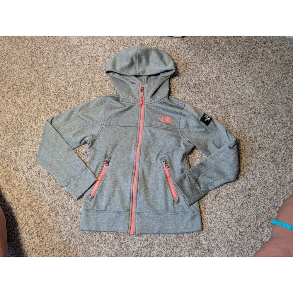 The North Face Girls Full Zip Fleece Hoodie Heather Gray Pink Size M 10/12